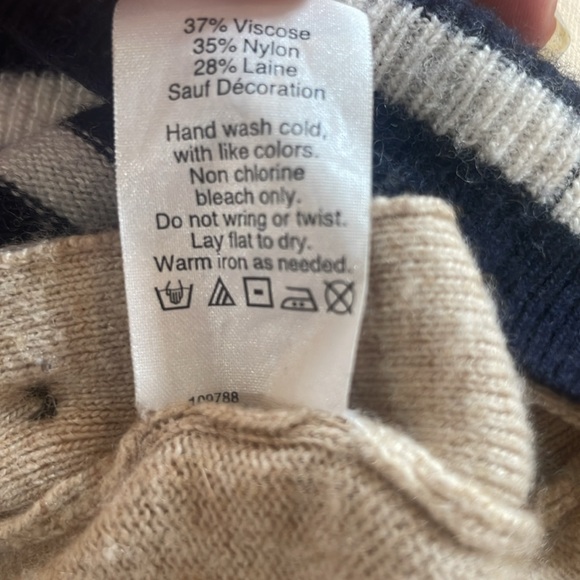 J Crew striped button flap wool pullover sweater elbow patches tan womens size M - Picture 13 of 13